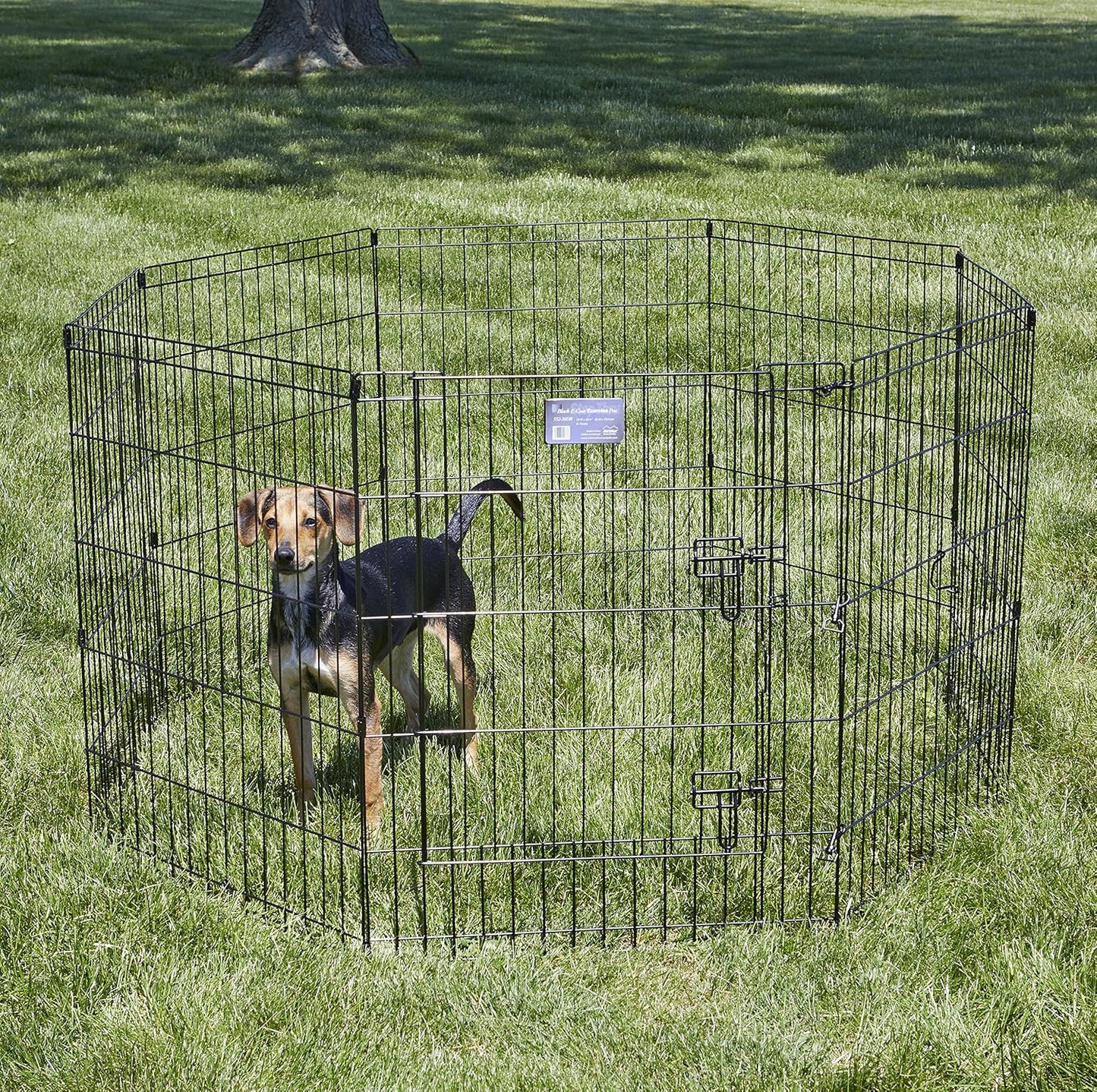 MidWest Homes for Pets Folding Metal Dog Exercise Pen, Indoor/Outdoor Playpen with Secure Door, Provides 16 Sq Feet of Play Space, 30-Inches Tall, Black E-Coated