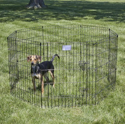 MidWest Homes for Pets Folding Metal Dog Exercise Pen, Indoor/Outdoor Playpen with Secure Door, Provides 16 Sq Feet of Play Space, 30-Inches Tall, Black E-Coated