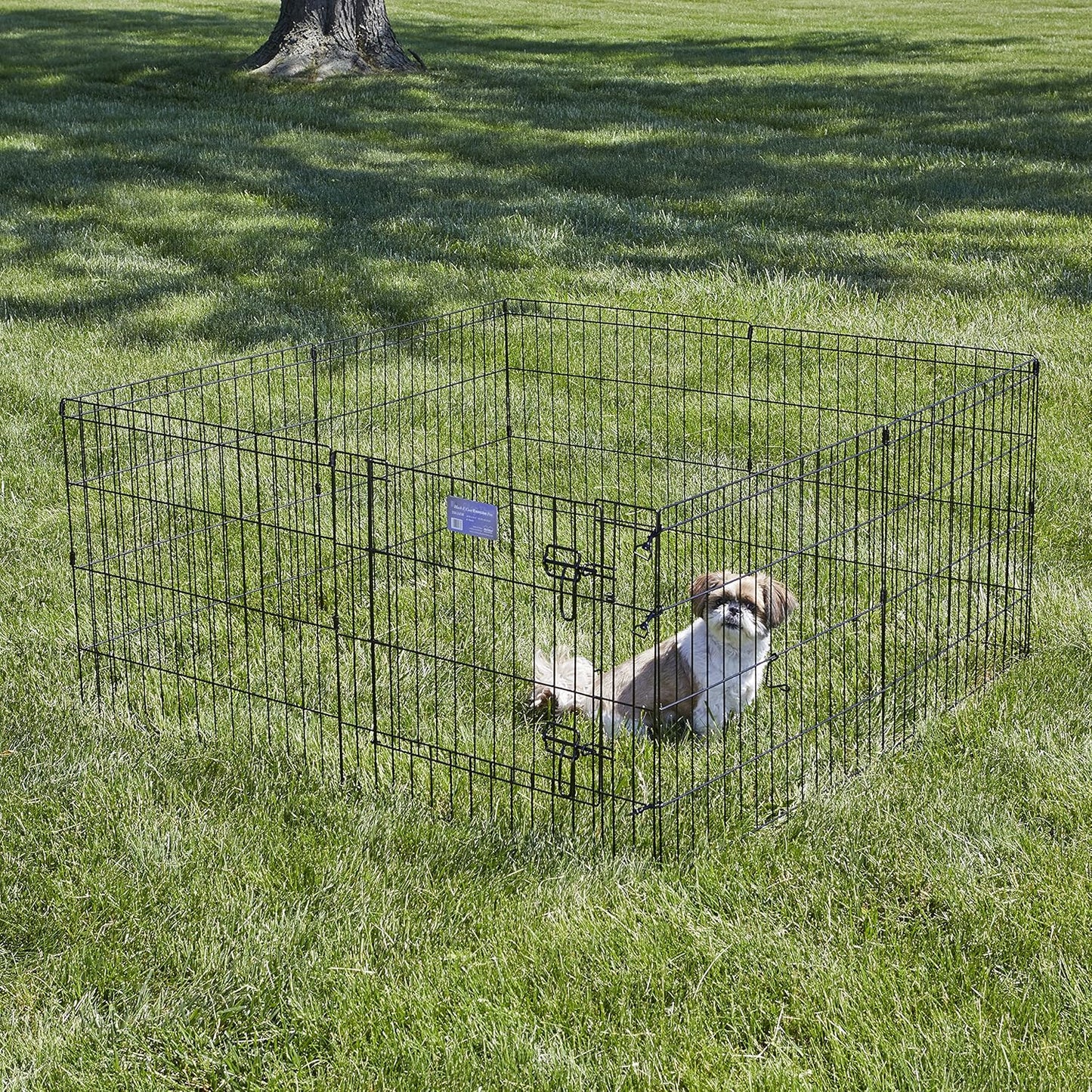 MidWest Homes for Pets Folding Metal Puppy/Dog Exercise Pen, Indoor/Outdoor Playpen with Secure Door, Provides 16 Sq Feet of Play Space, 24-Inches Tall, Black E-Coated