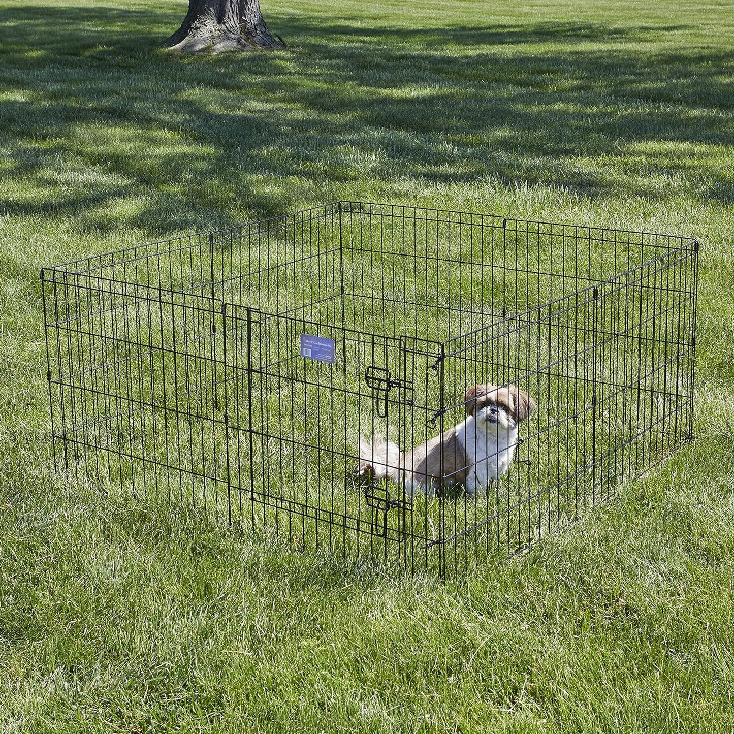 MidWest Homes for Pets Folding Metal Puppy/Dog Exercise Pen, Indoor/Outdoor Playpen with Secure Door, Provides 16 Sq Feet of Play Space, 24-Inches Tall, Black E-Coated