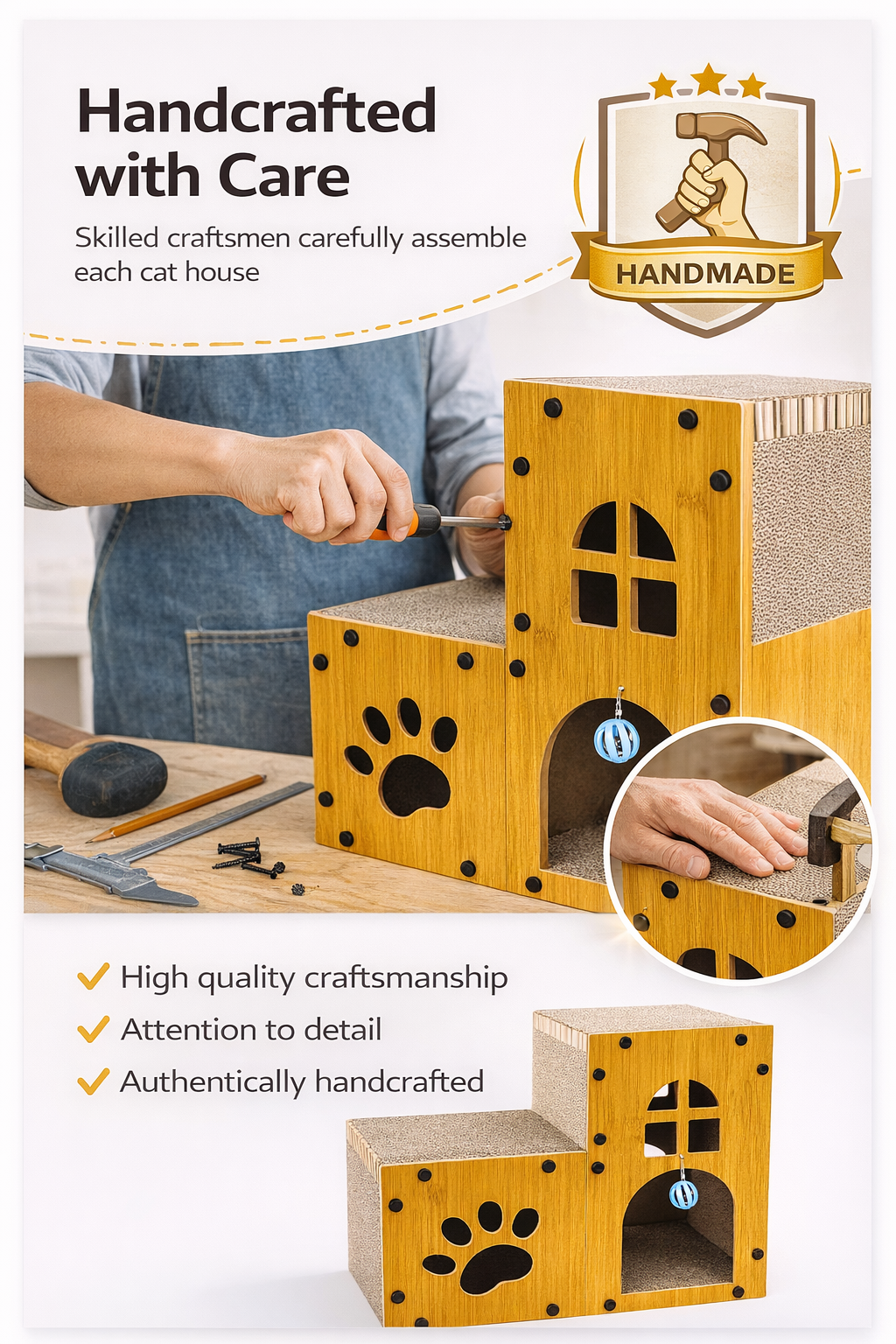 Modern Large Cat Condo: Handmade Wood Cat House Multi-Level Hideaway Pet Furniture