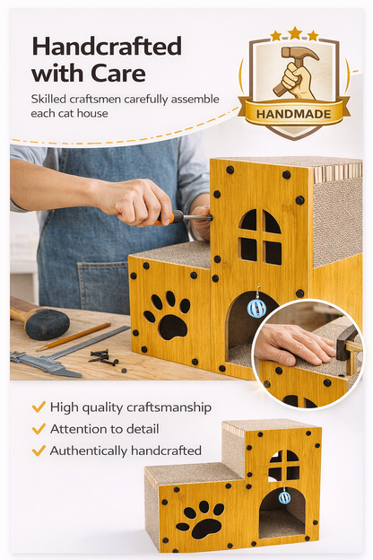 Modern Large Cat Condo: Handmade Wood Cat House Multi-Level Hideaway Pet Furniture