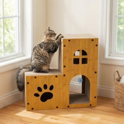 Modern Large Cat Condo: Handmade Wood Cat House Multi-Level Hideaway Pet Furniture