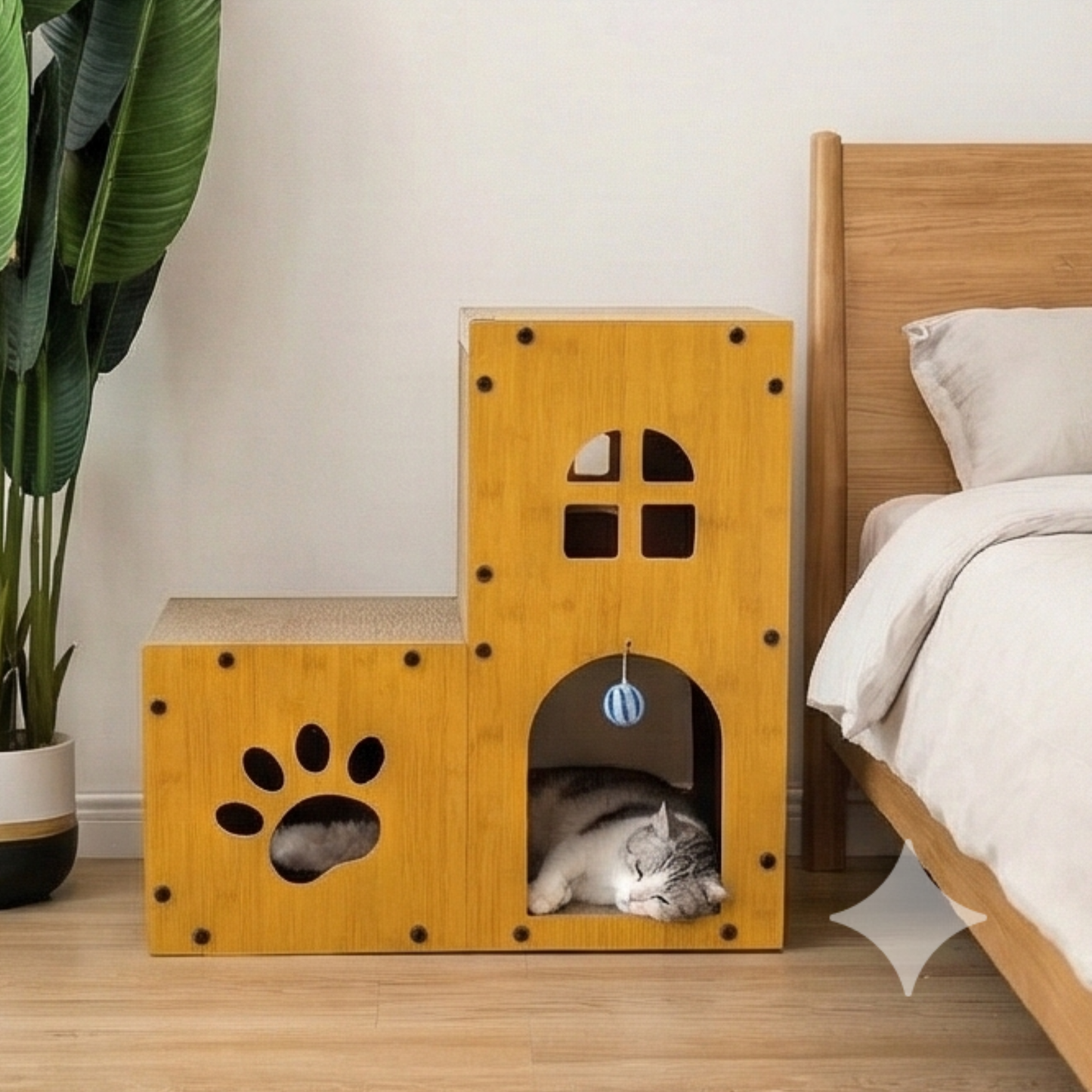 Modern Large Cat Condo: Handmade Wood Cat House Multi-Level Hideaway Pet Furniture